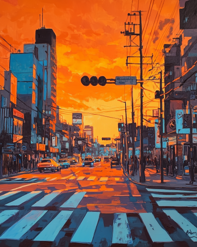 Urban Intersection in Surreal Anime