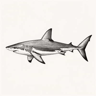 Botanical Shark Crosshatch Drawing