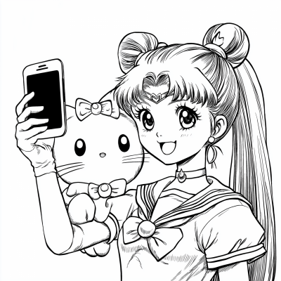 Sailor Moon and Hello Kitty Selfie