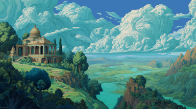 Fantasy Landscape with Ancient Temple