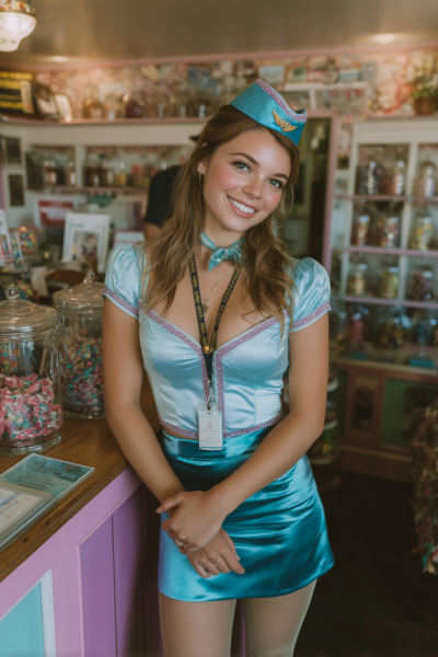 Flight Attendant in Candy Shop