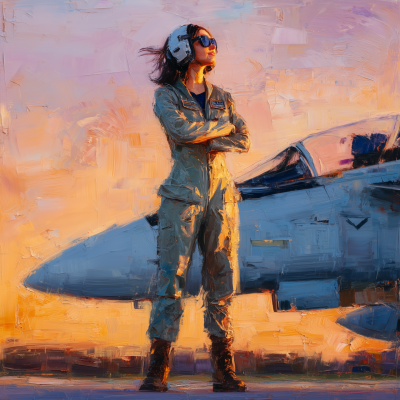 Female Pilot in Sunset