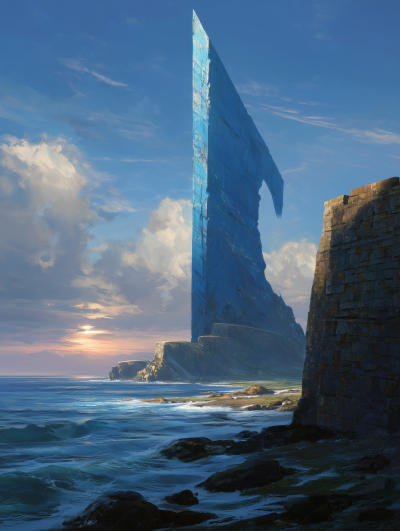 Giant Blue Tower at Sunset