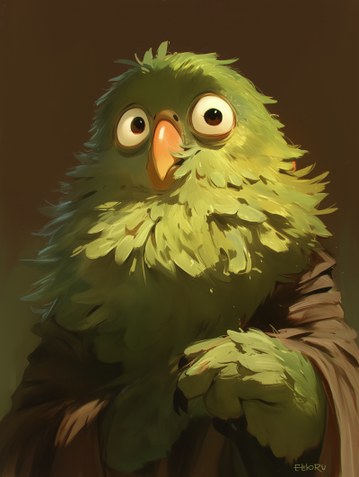 Shy Green Bird Portrait