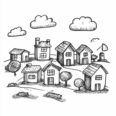 Kids Drawing of a Suburb