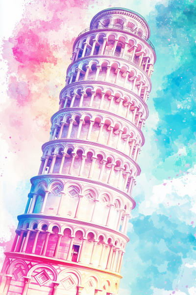 Leaning Tower of Pisa in Watercolor
