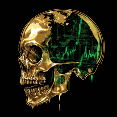 Gold Skull with Stock Market Charts