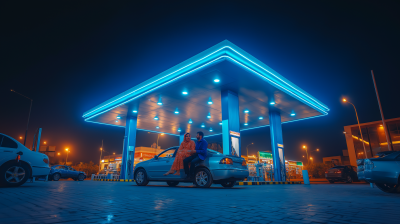 Neon Lit Petrol Station