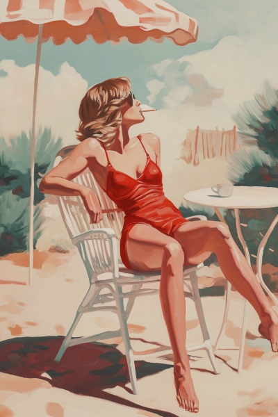 Woman in Red on Vintage Chair