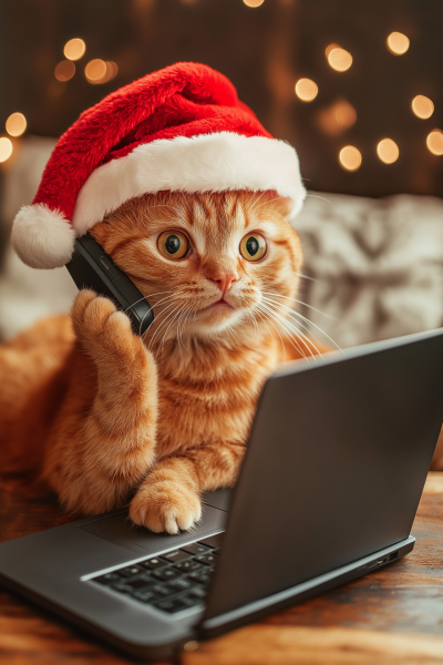 Funny Red Cat Working