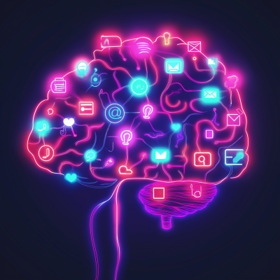 Neon Brain with Social Media Apps