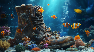 Underwater Scene with Old Boot