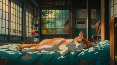 Cats Sleeping in a Japanese House
