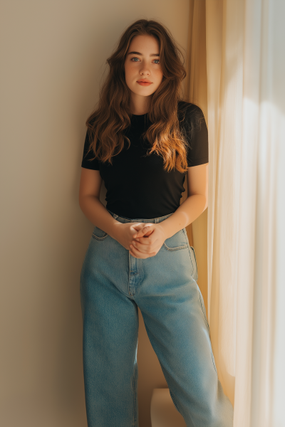 Young Woman in Black T-Shirt