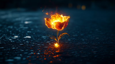 Burning Flower on Asphalt