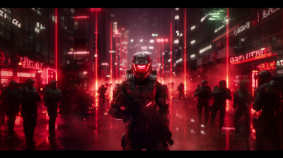 Futuristic Soldier in Neon Chongqing