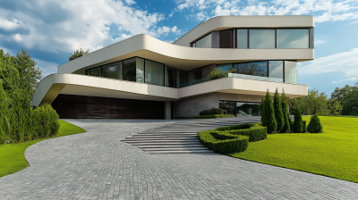 Ultra Modern House Front Driveway View