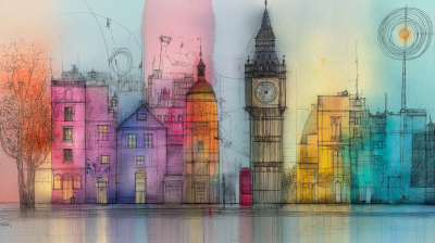 Whimsical London in Sunshine Watercolour