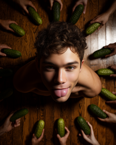 Playful Model with Cucumbers