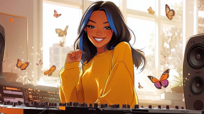 Cool DJ Surrounded by Butterflies