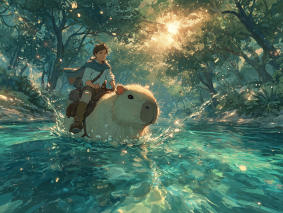 Smiling Giant Capybara in River