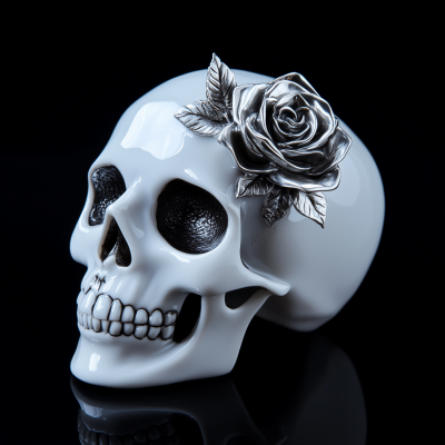 Porcelain Skull with Silver Rose