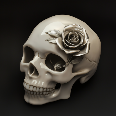 Porcelain Skull with Silver Rose