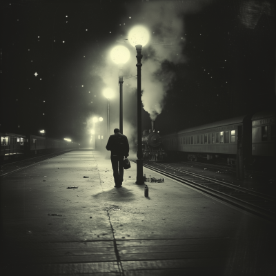 Nighttime Train Station