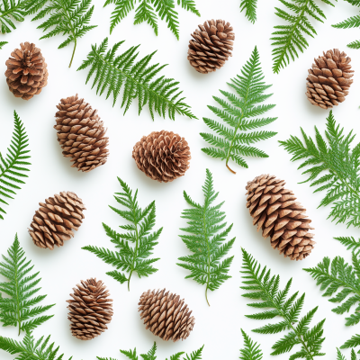 Redwood Pinecones and Ferns Pattern