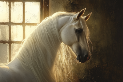 White Arabian Horse by the Window
