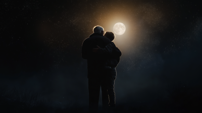 Father and Son Embrace Under the Stars