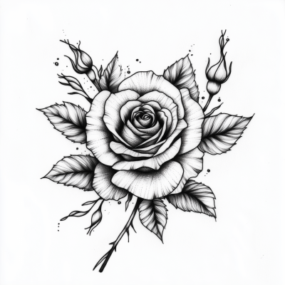 Black and White Floral Tattoo Design