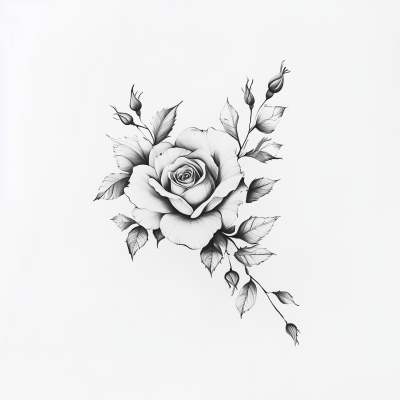 Black and White Floral Tattoo Design
