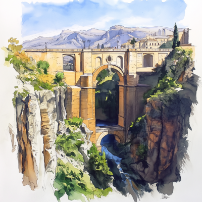 Watercolor of Puente Nuevo in Ronda