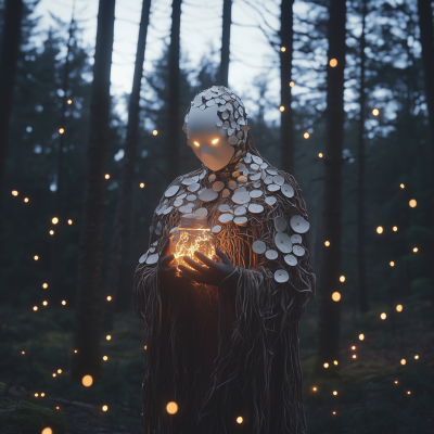 Mysterious Figure in Twilight Forest