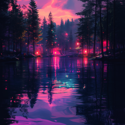Neon Lake Party Background