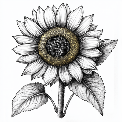 Black and White Sunflower Illustration