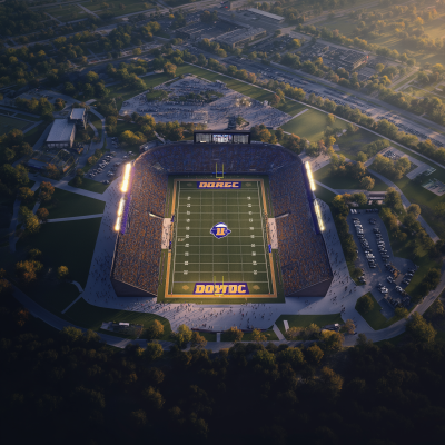 Aerial View of Football Stadium at Dusk