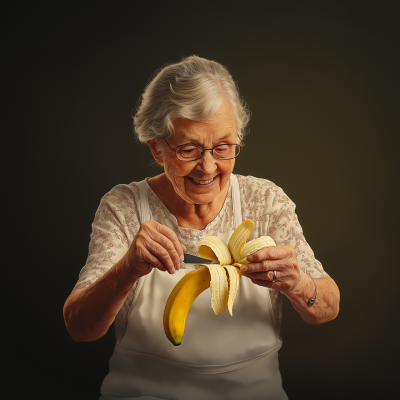 Grandmother Peeling a Banana