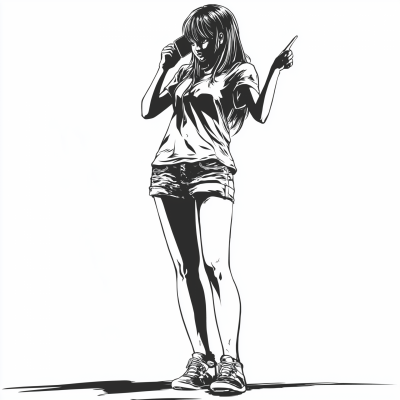 Anime Girl Talking on Phone