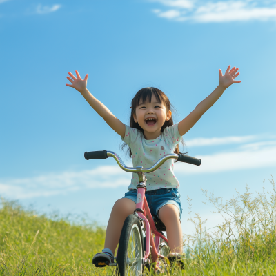 Cheerful Girl Riding Bicycle