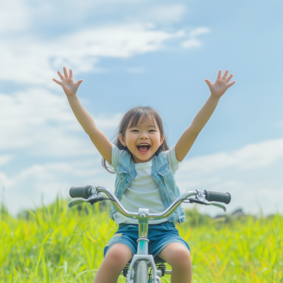 Cheerful Girl on Bicycle