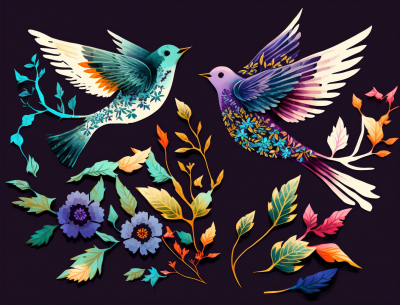 Colorful Doodle Birds