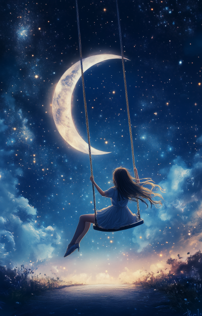 Girl Swinging Under the Stars