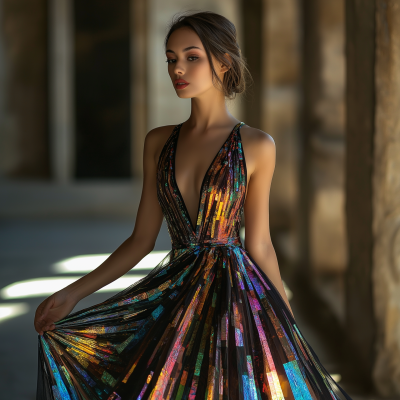Beautiful Woman in Kaleidoscope Gown