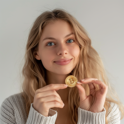 Girl Holding Crypto Coin