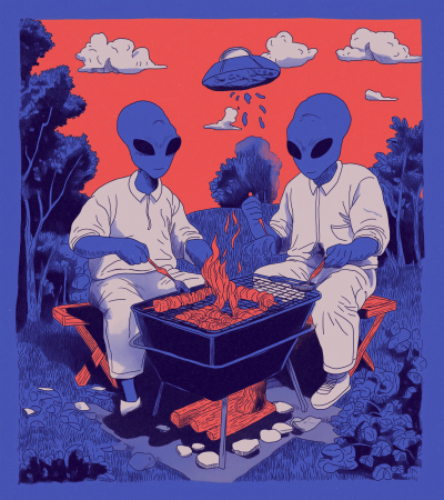 Aliens Grilling Shashlik