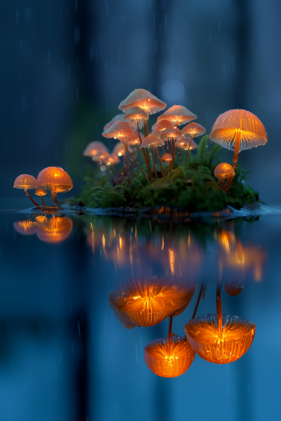 Glowing Forest Mushrooms