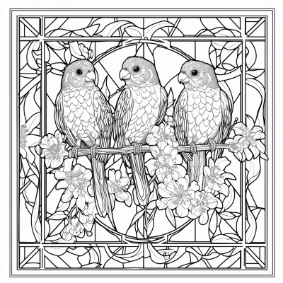 Crimson Rosellas in Stained Glass