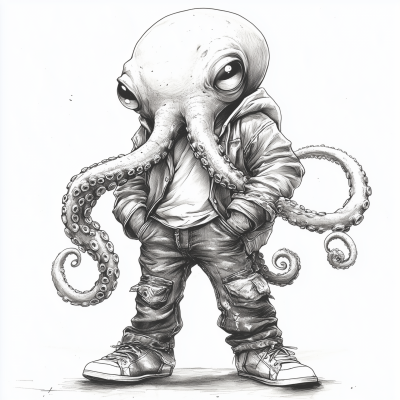 Alien Octopus Line Art